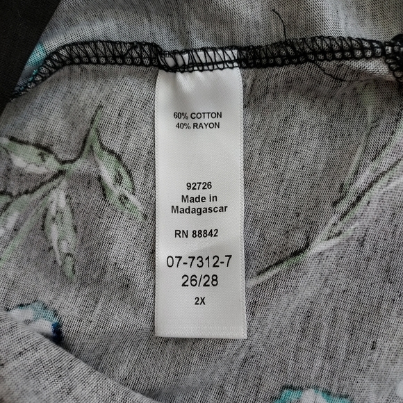 Woman Within Floral Sz 2X Scoop Neck 3/4 Sleeve Cotton Blend NWOT Tunic Blouse - Picture 5 of 11